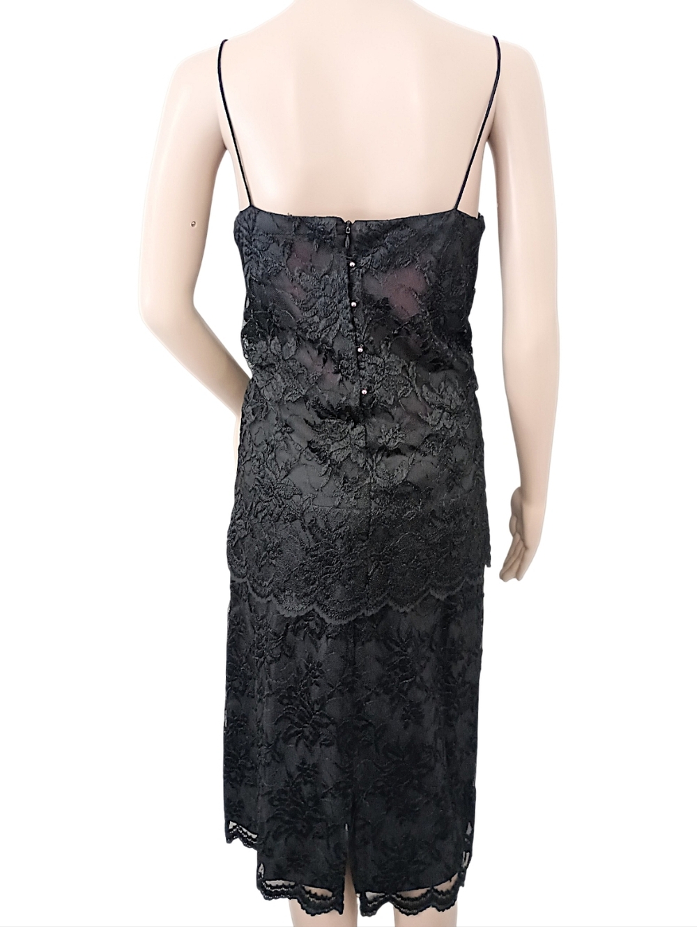 Vintage Nancy Bracoloni‎ Lace Dress Sz 10 Black Midi Applique LBD Cocktail Party - Picture 10 of 16